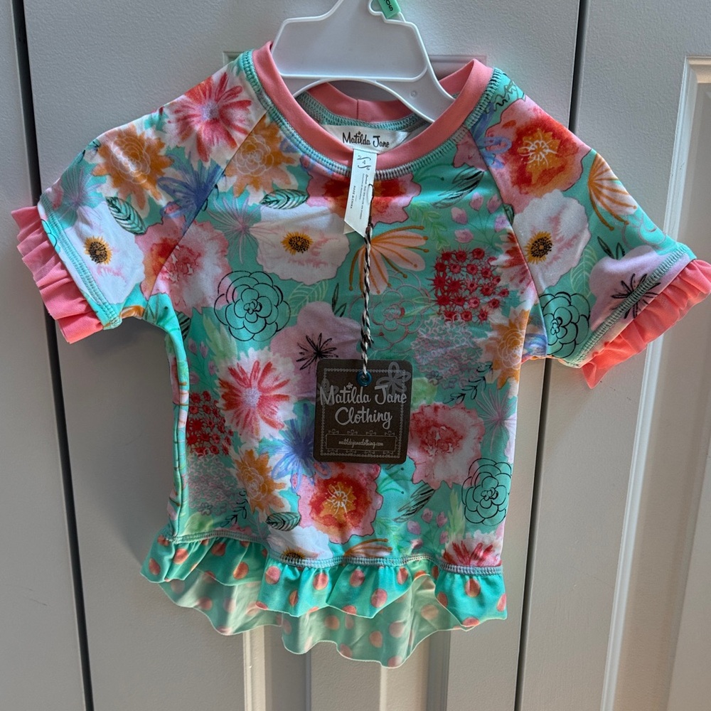 Matilda Jane Kids Floral Rashguard - Coral and Aqua NWT